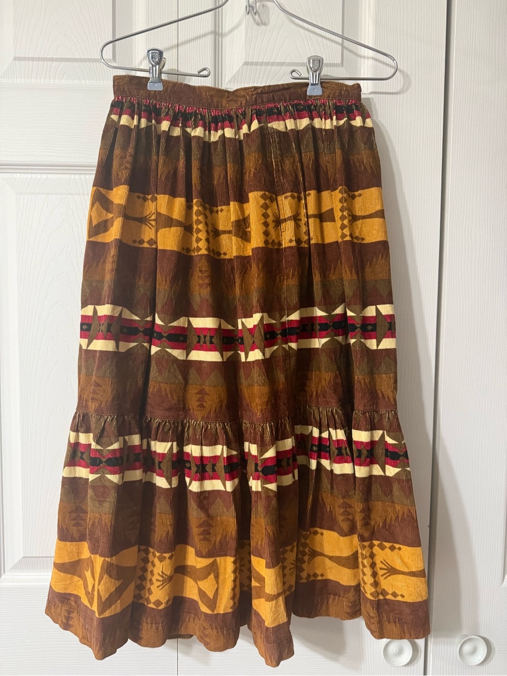 Vintage Western Tiered Midi Skirt in Brown & Mustard